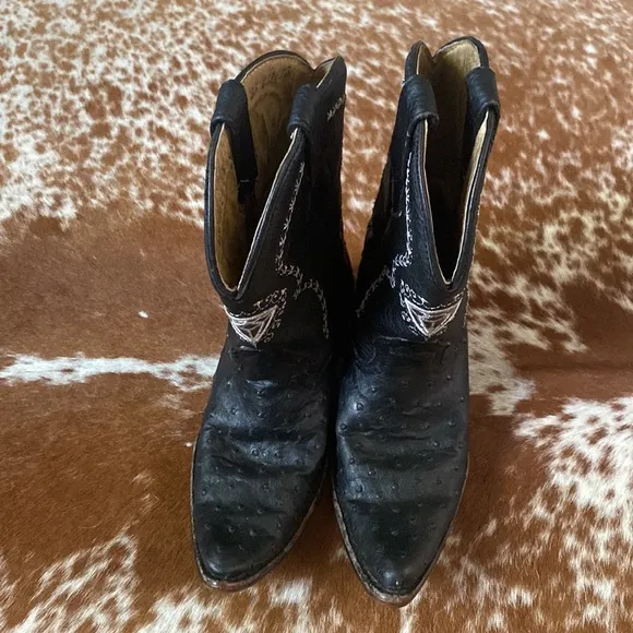 White Diamonds black Leather Cowboy boots