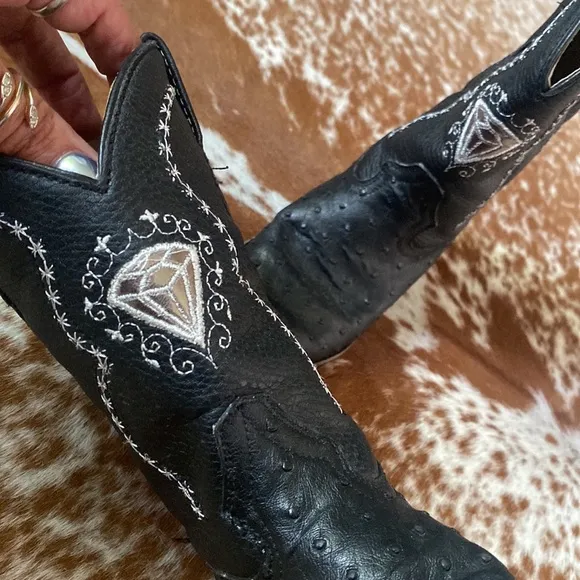 White Diamonds black Leather Cowboy boots
