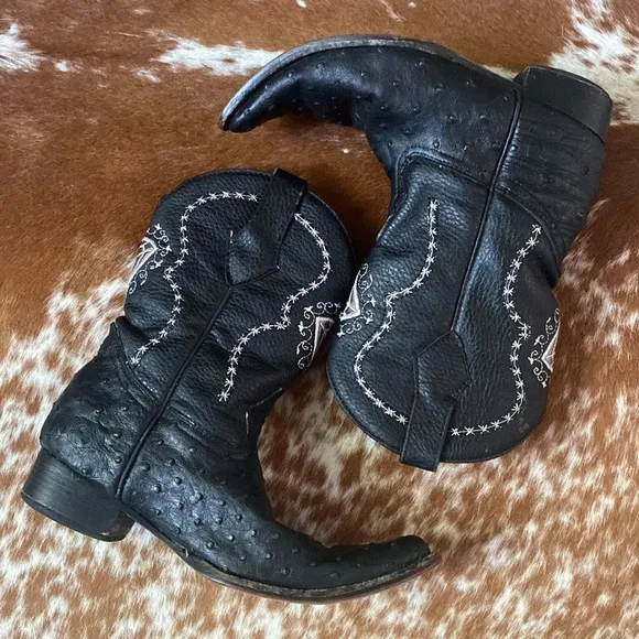 White Diamonds black Leather Cowboy boots
