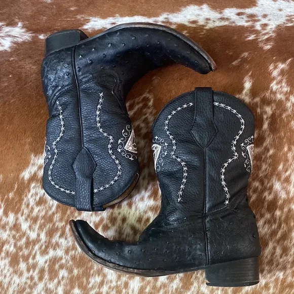 White Diamonds black Leather Cowboy boots