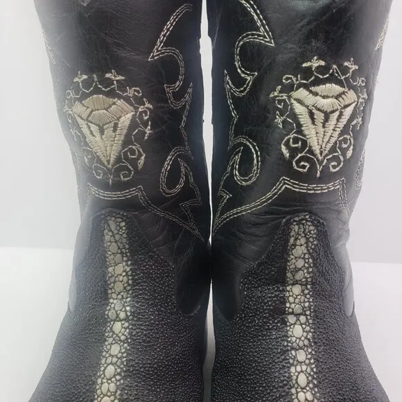 White Diamonds Boots Toddler Boys Size 14 Black Leather Western Cowboy Boots