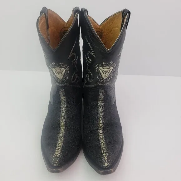 White Diamonds Boots Toddler Boys Size 14 Black Leather Western Cowboy Boots