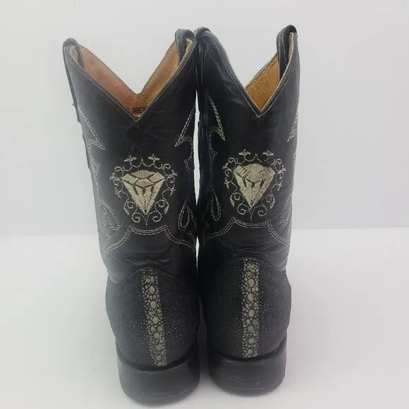 White Diamonds Boots Toddler Boys Size 14 Black Leather Western Cowboy Boots