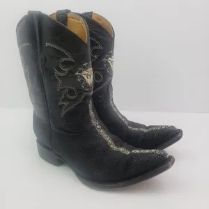 White Diamonds Boots Toddler Boys Size 14 Black Leather Western Cowboy Boots