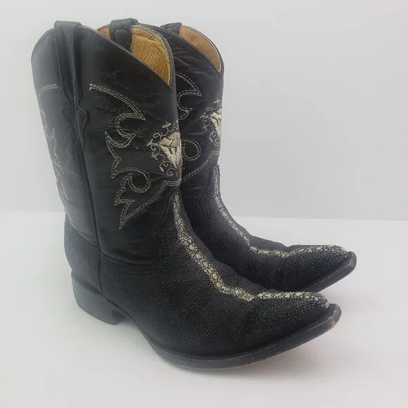 White Diamonds Boots Toddler Boys Size 14 Black Leather Western Cowboy Boots