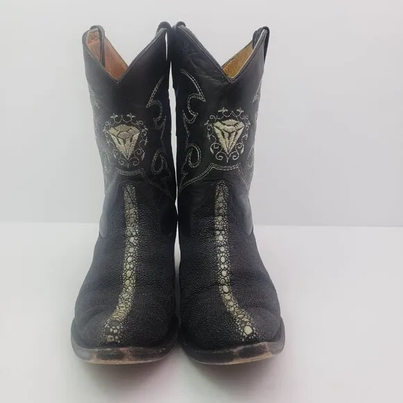 White Diamonds Boots Toddler Boys Size 14 Black Leather Western Cowboy Boots