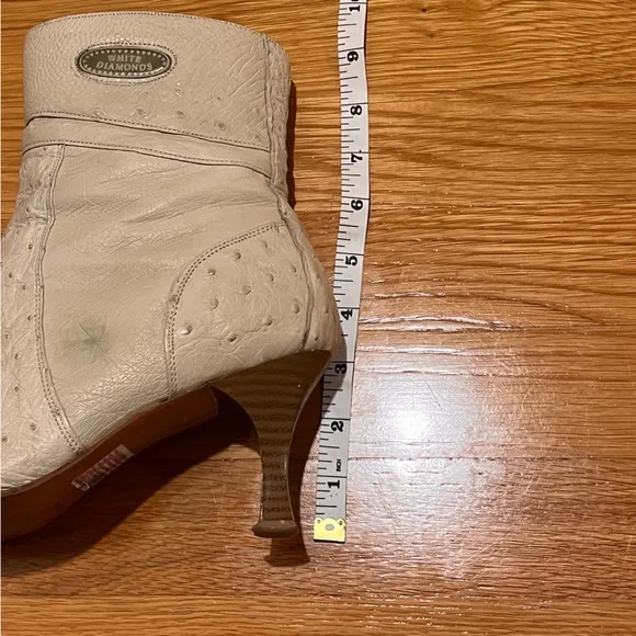 White Diamonds Cream Ostrich Leather Side Zip Heeled Western Ankle Boots…