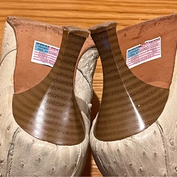 White Diamonds Cream Ostrich Leather Side Zip Heeled Western Ankle Boots…