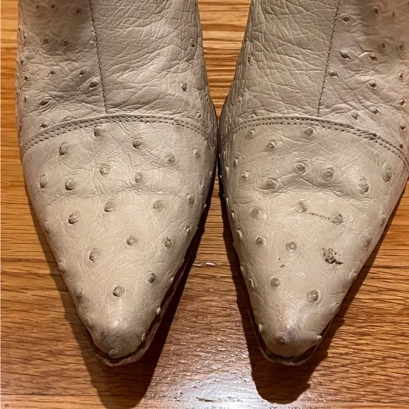 White Diamonds Cream Ostrich Leather Side Zip Heeled Western Ankle Boots…