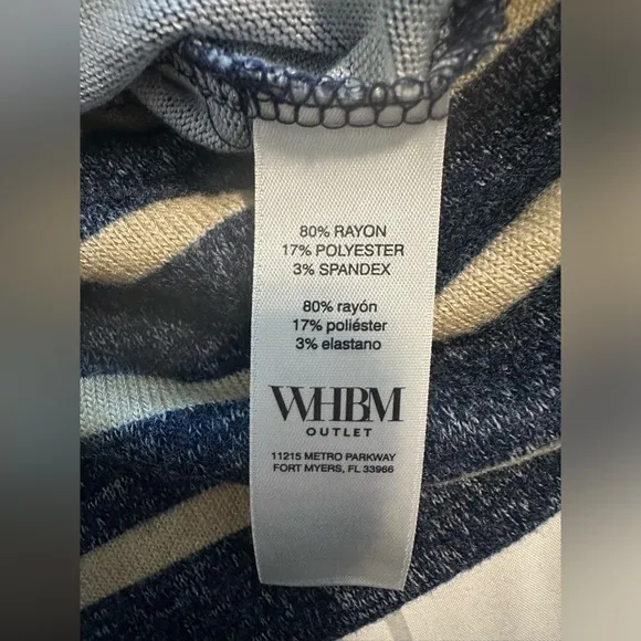 White House Black Market Long Sleeve Boat Snit Sweater SZ XL Pull On Beige/Navy