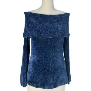 White House Black Market Velvet Romantic Off Shoulder Bow Back Sweater Size S
