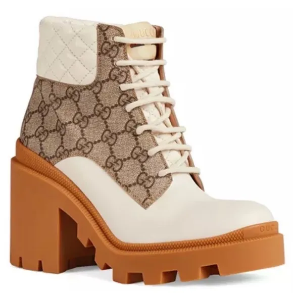 White leather pattern boots