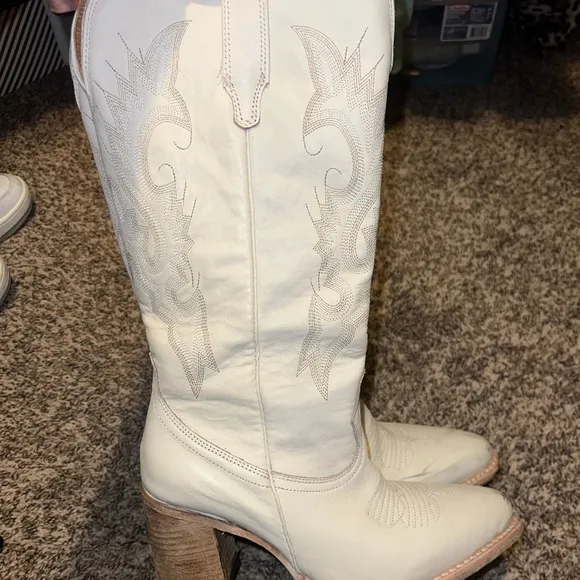 White Western Leather Boots