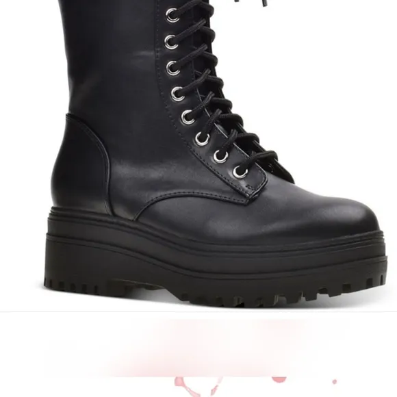 Wild Pair Black Zip Pocket Lace and Side Zip Up Moto Boots NIB 5.5M.