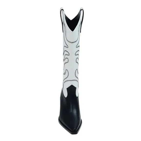 Wild Pair Women's Leahne Western Cowboy Boots Black White Size 7 1/2