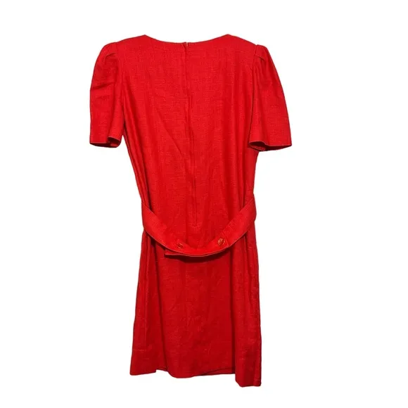 William Pearson Vintage Red Dress Belt Lined Faux Wrap Short Sleeve Button Sz 12