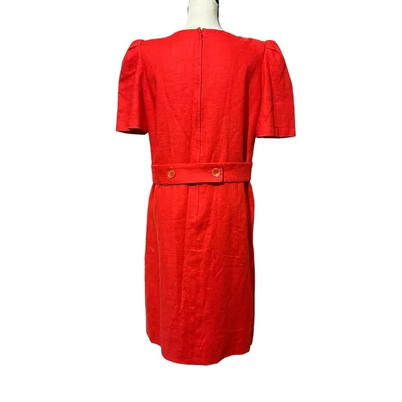 William Pearson Vintage Red Dress Belt Lined Faux Wrap Short Sleeve Button Sz 12