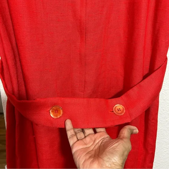 William Pearson Vintage Red Dress Belt Lined Faux Wrap Short Sleeve Button Sz 12