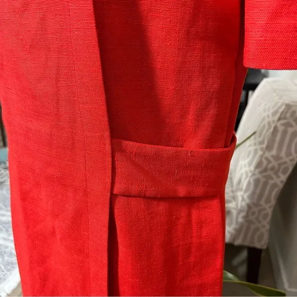William Pearson Vintage Red Dress Belt Lined Faux Wrap Short Sleeve Button Sz 12