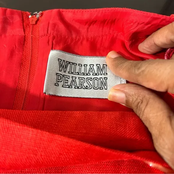 William Pearson Vintage Red Dress Belt Lined Faux Wrap Short Sleeve Button Sz 12