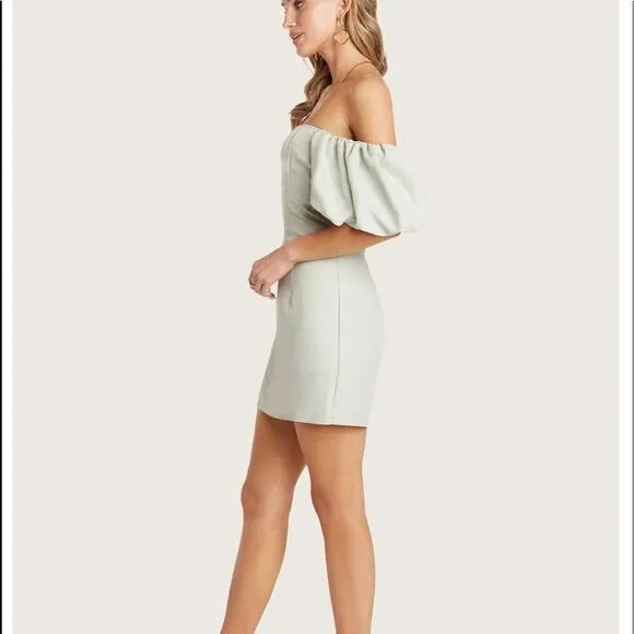 WILLOW Puff Sleeve Barbie Mini Dress Sage Pastel Summer Size L NWT retail $148