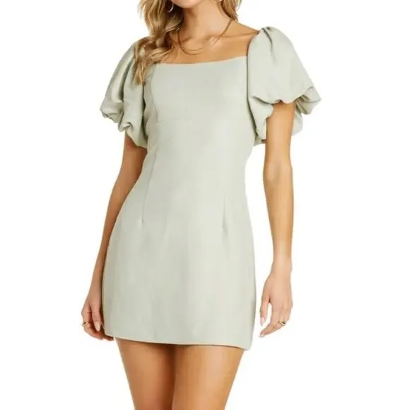 WILLOW Puff Sleeve Barbie Mini Dress Sage Pastel Summer Size L NWT retail $148