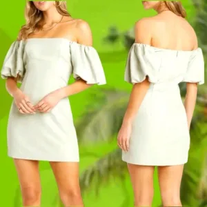 WILLOW Puff Sleeve Barbie Mini Dress Sage Pastel Summer Size L NWT retail $148