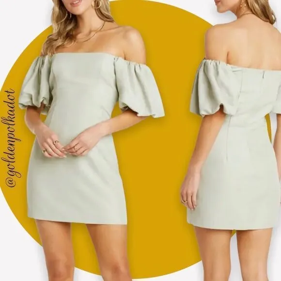 WILLOW Puff Sleeve Barbie Mini Dress Sage Pastel Summer Size L NWT retail $148