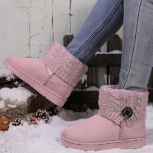 Winter Warm Casual Short Boots For Women,Braided Knit Round Toe Flat Ankle Boot
