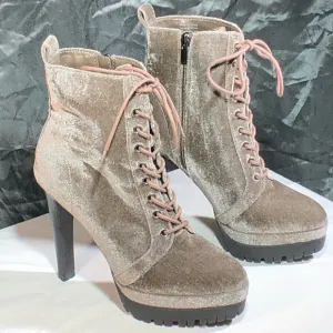 Women’s Aldo Stylish Tan Velvet Lace-Up and Zipper on Side and a 5.1/2” heal .