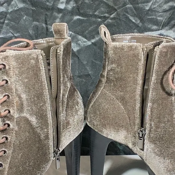 Women’s Aldo Stylish Tan Velvet Lace-Up and Zipper on Side and a 5.1/2” heal .