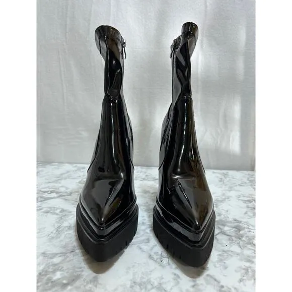 Women's Black Platform Ankle Boots 9.5 Chunky Heel Pointed Toe Side Zip Gothic