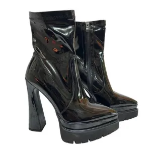 Women's Black Platform Ankle Boots 9.5 Chunky Heel Pointed Toe Side Zip Gothic
