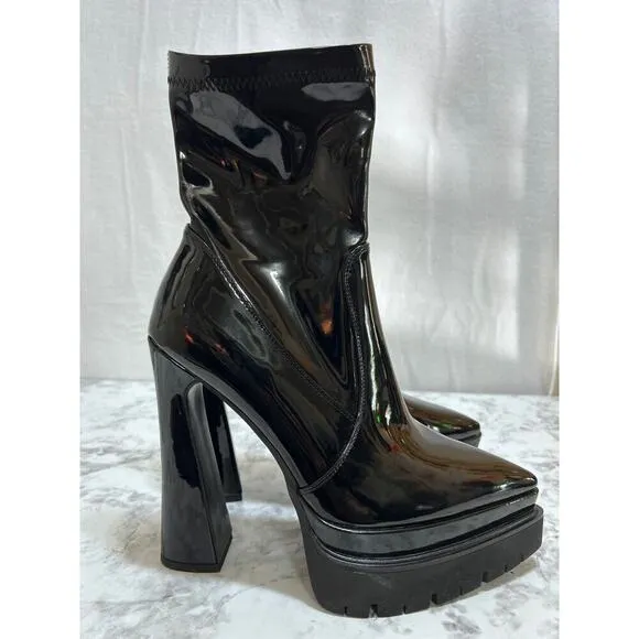 Women's Black Platform Ankle Boots 9.5 Chunky Heel Pointed Toe Side Zip Gothic