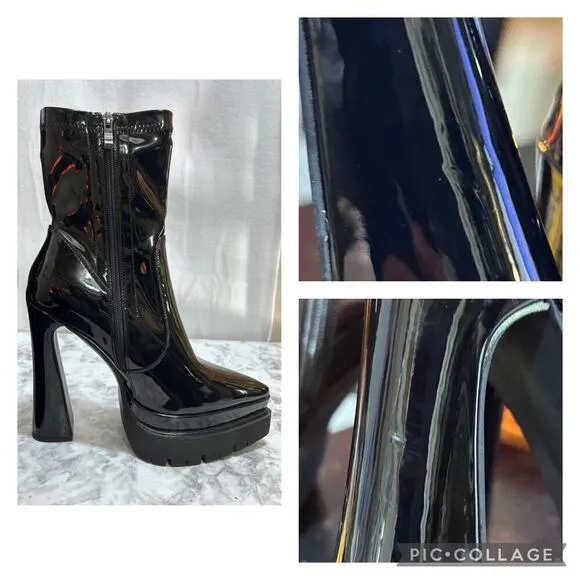Women's Black Platform Ankle Boots 9.5 Chunky Heel Pointed Toe Side Zip Gothic