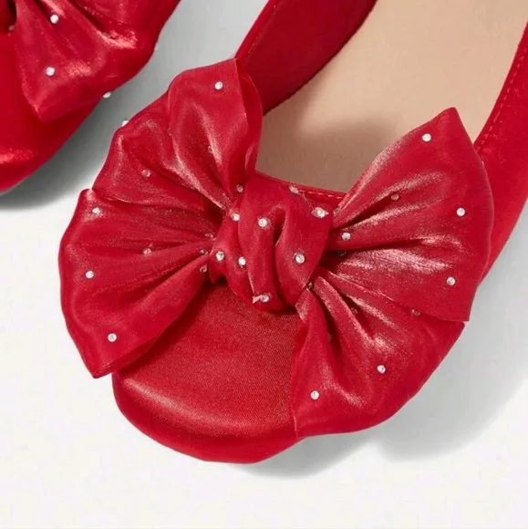 Women's Casual Bow Decor Simple Flat Shoes For Christmas And New Year