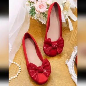 Women's Casual Bow Decor Simple Flat Shoes For Christmas And New Year