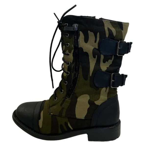 Women's Combat Round Toe Military Lace Up Boots Shoes