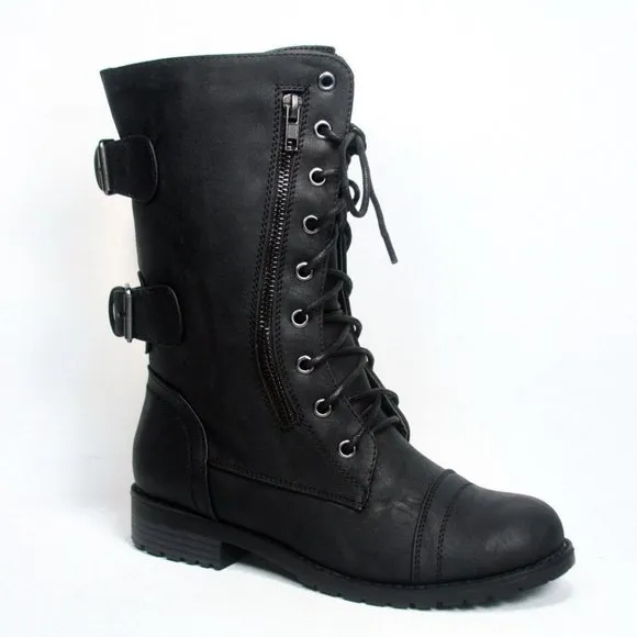 Women's Combat Round Toe Military Lace Up Boots Shoes