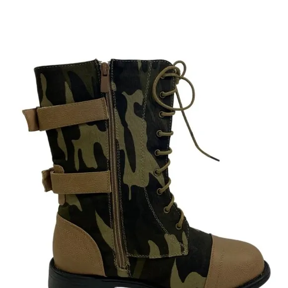 Women's Combat Round Toe Military Lace Up Boots Shoes
