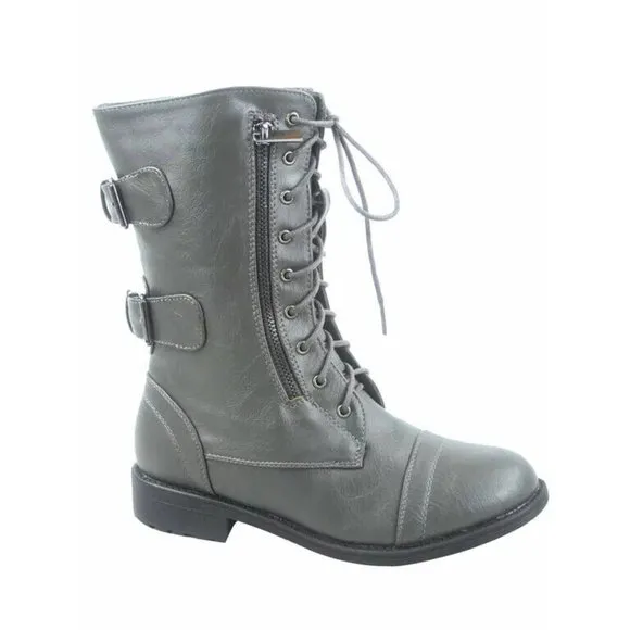 Women's Combat Round Toe Military Lace Up Boots Shoes