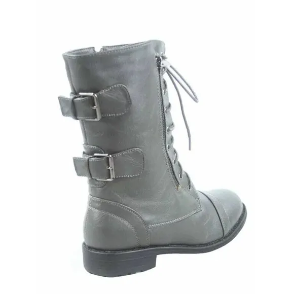 Women's Combat Round Toe Military Lace Up Boots Shoes