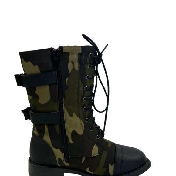Women's Combat Round Toe Military Lace Up Boots Shoes