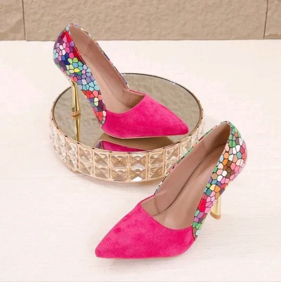 Women's Fashion Splicing Magenta High Heel Pumps, Sexy High Heels
