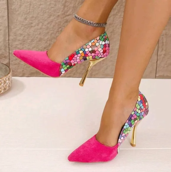 Women's Fashion Splicing Magenta High Heel Pumps, Sexy High Heels