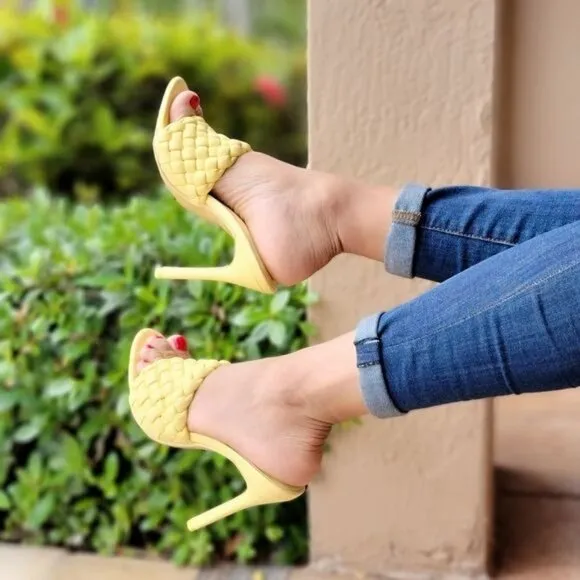 Women's High Heel Mule Sandals Yellow Color