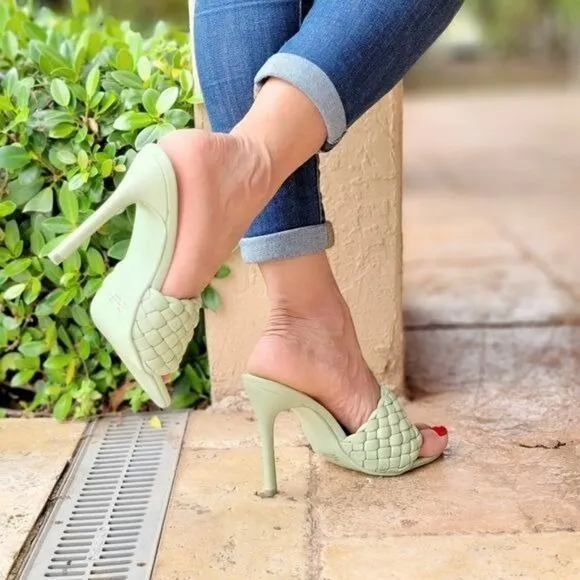 Women's High Heel Mule Sandals Sage Color