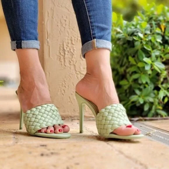 Women's High Heel Mule Sandals Sage Color