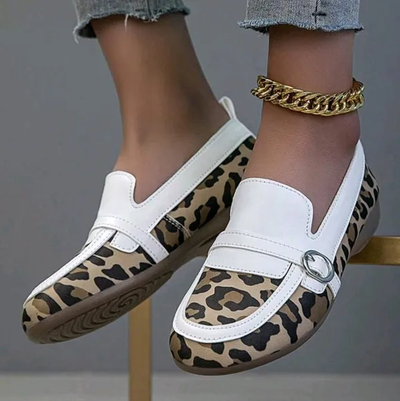 Women's Leopard Print Pointed Shoes, Women's One Foot Casual Shoes