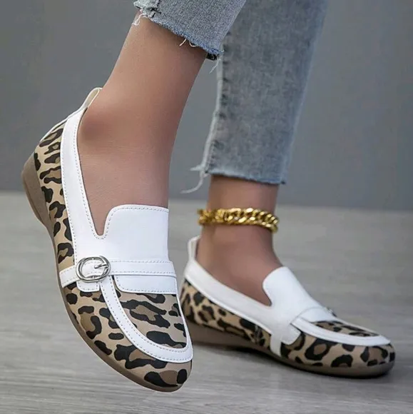 Women's Leopard Print Pointed Shoes, Women's One Foot Casual Shoes